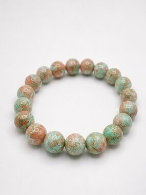Turquoise Pink Marble Glass Beaded Stretch Bracelet | Stone Look Stack